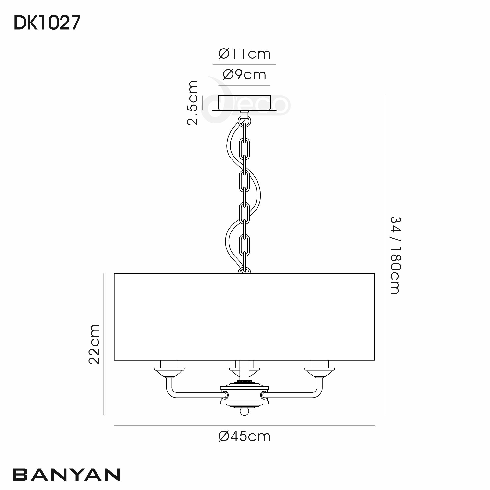 DK1027  Banyan 45cm 3 Light Pendant Matt Black; Black